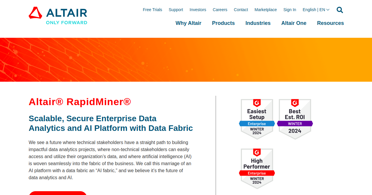  Altair RapidMiner Home Page