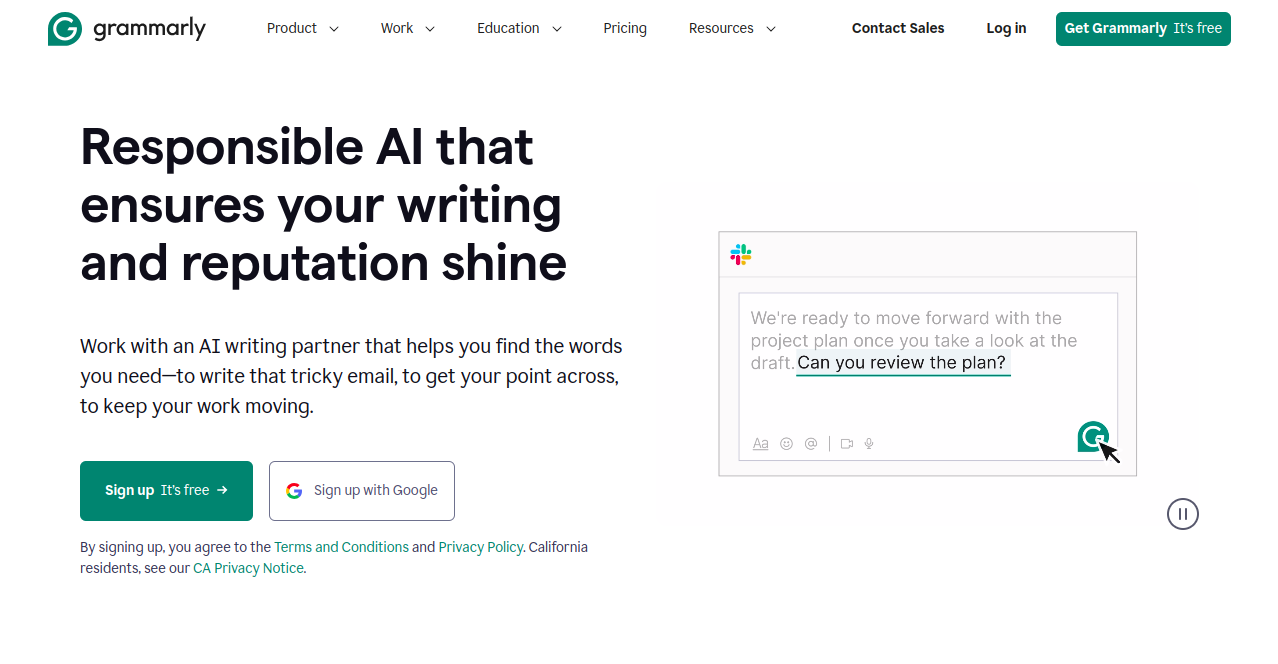 Grammarly Home Page